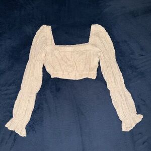 Bershka Cream Long Sleeve Crop Top